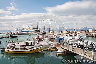 Boats in port of Husavik in North Iceland Editorial Stock Photo