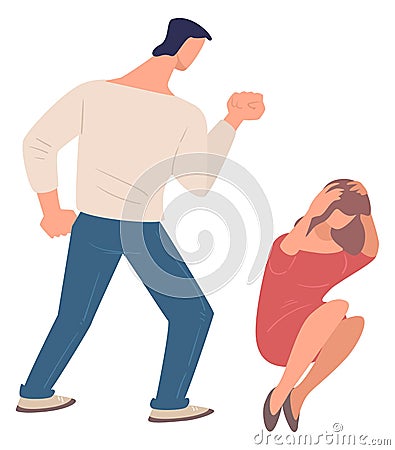 Husband beating wife shouting, toxic relationships Vector Illustration
