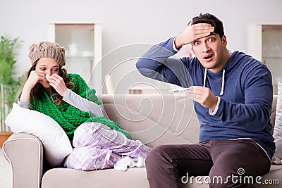 The husband caring for sick wife Stock Photo