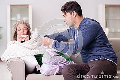 The husband caring for sick wife Stock Photo