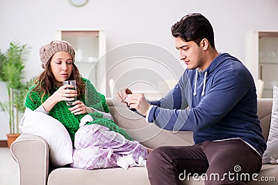 The husband caring for sick wife Stock Photo