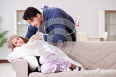 The husband caring for sick wife Stock Photo