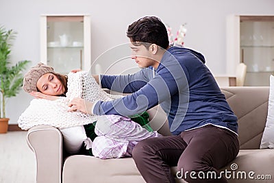 The husband caring for sick wife Stock Photo
