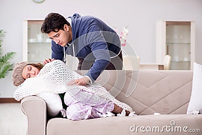 The husband caring for sick wife Stock Photo