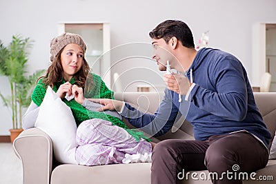 The husband caring for sick wife Stock Photo