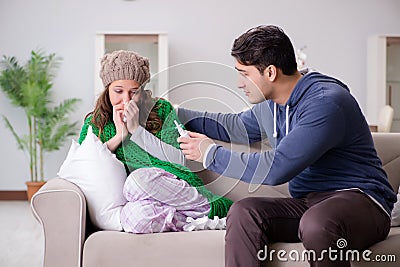 The husband caring for sick wife Stock Photo