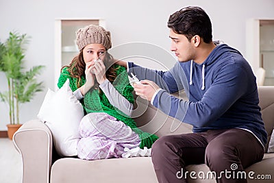 The husband caring for sick wife Stock Photo