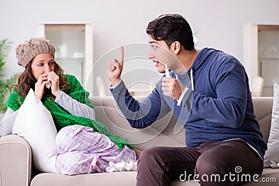 The husband caring for sick wife Stock Photo