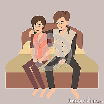 Husband consoles the crying wife Vector Illustration