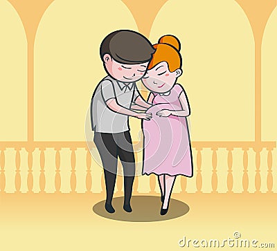 Husband and pregnant wife Vector Illustration
