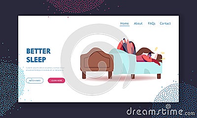 Husband Suffering of Sleeping Wife Snoring Landing Page Template. Female Character Snore at Sleep Vector Illustration