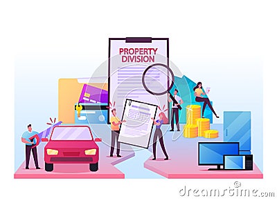 Husband and Wife Characters Divide Property on Divorce Process. Conflict Resolution, Legal Services Assistance, Division Vector Illustration