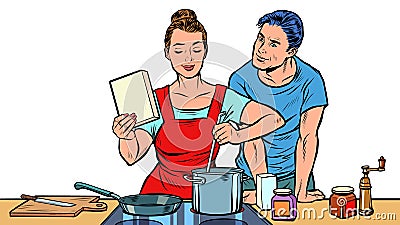 Husband and wife cook in the kitchen Vector Illustration