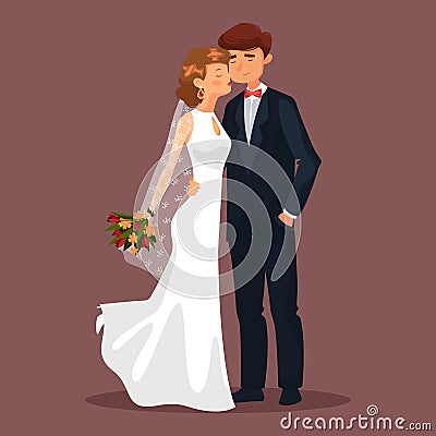 Husband and wife, man and woman couple at wedding Vector Illustration