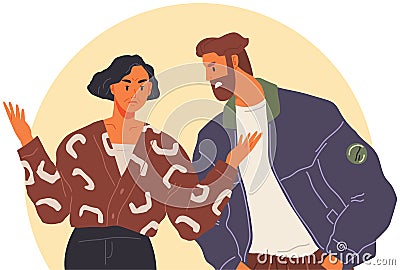 Husband and wife shouting blaming each other of problem. Man and woman quarreling relationships, Vector Illustration
