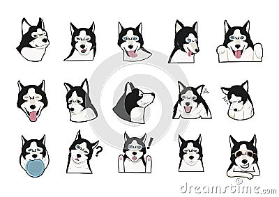 Husky - all expression Cartoon Illustration