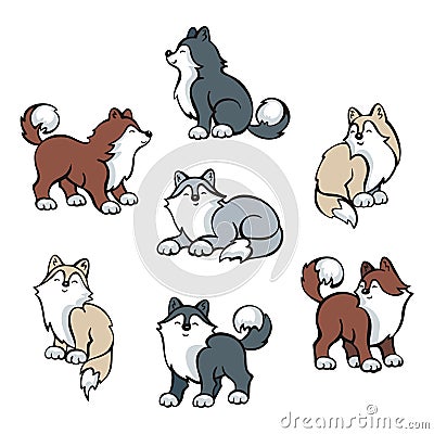 Husky dogs doodle set Vector Illustration