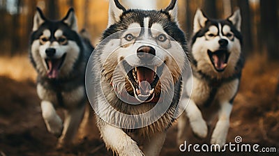 Husky dogs pulling a carriage Stock Photo