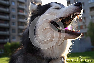 Husky malamute yawns Stock Photo