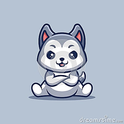 Husky Sitting Angry Cute Creative Kawaii Cartoon Mascot Logo Stock Photo