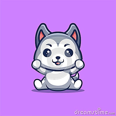 Husky Sitting Excited Cute Creative Kawaii Cartoon Mascot Logo Stock Photo