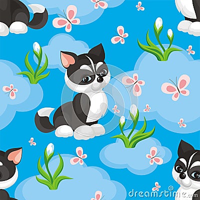 Husky and snowdrops Vector Illustration