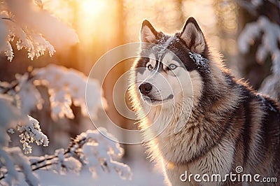 Husky in a snowy forest Stock Photo
