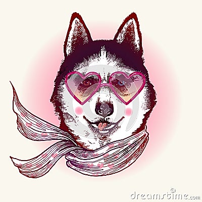 Husky in sunglasses. Fashion animal illustration Vector Illustration
