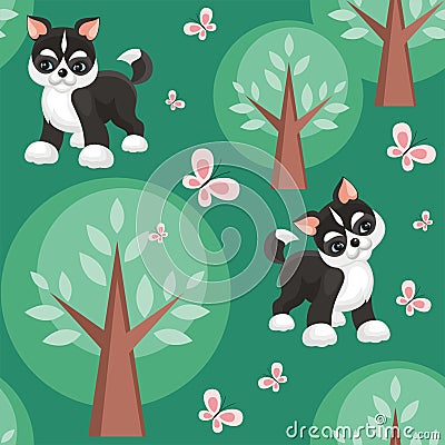 Husky and trees Vector Illustration