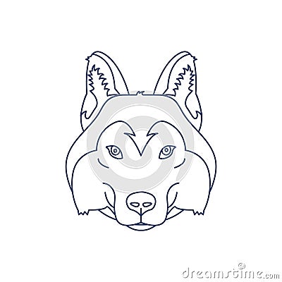 Husky or wolf head icon. Flat line illustration. Cartoon Illustration