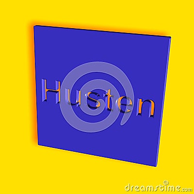 `Husten` = `Cough` - word, lettering or text as a 3D illustration, 3D rendering, computer graphics Cartoon Illustration