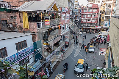 Hustle and bustle in the busy streets of Kathmandu, Nepal, as locals and tourists mixed in the narrow streets Editorial Stock Photo