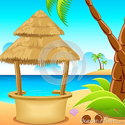 Hut on Beach Vector Illustration