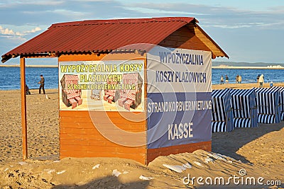Beach chair rental, cashbox in Swinoujscie Editorial Stock Photo