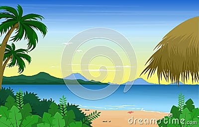 Hut Island Sea Summer Landscape Karma Kandara Beach Bali Illustration Vector Illustration