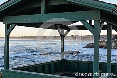 A gazebo overlooks the Pacific ocean Stock Photo