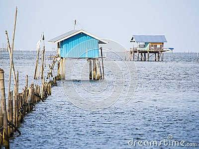 a hut on the sea, it build for protection of the farming seashell and oyster from the theif Stock Photo