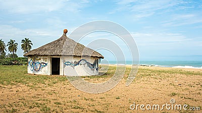 Hut with a thatched roof in africa coast Stock Photo