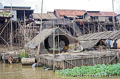 Huts on water, Tonle Sap, Cambodia Stock Photo