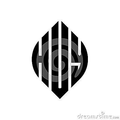 HUY circle letter logo design with circle and ellipse shape. HUY ellipse letters with typographic style. The three initials form a Vector Illustration
