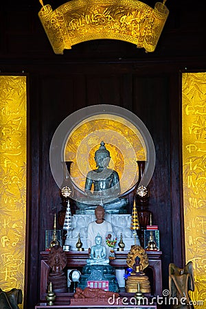 Hue, Vietnam, Huyen Khong Son Thuong Pagoda temple. Buddha altar statue Stock Photo