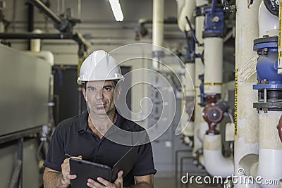 HVAC tech with Tablet Stock Photo