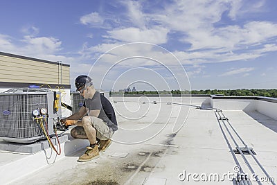 Hvac Worker with copyspace Stock Photo