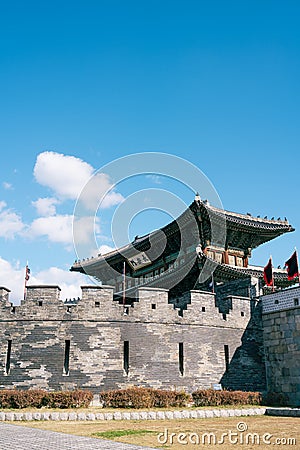 Hwaseong fortress Janganmun Gate UNESCO World Heritage in Suwon, Korea Stock Photo