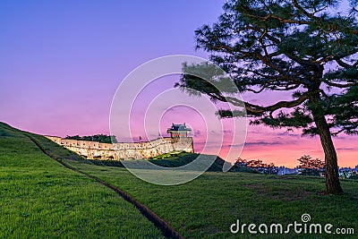 Hwaseong fortress twilight time at Dongbukporu,Suwon City South Korea Stock Photo