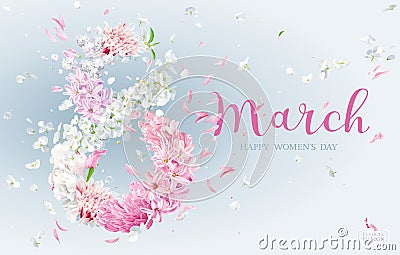 Floral vector greeting card for 8 March in watercolor style with lettering design Vector Illustration