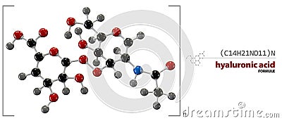 Hyaluronic acid chemical formula, molecule structure, medical illustration. Stock Photo