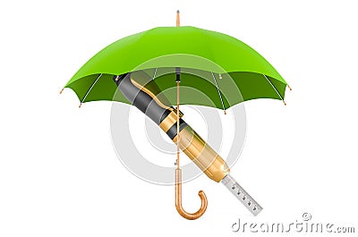 Hyaluronic pen under umbrella, 3D rendering Stock Photo