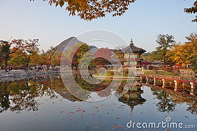 Hyangwon Jeong Pavillion at the Gyeongbokgung Palace in Seoul, South Korea Stock Photo