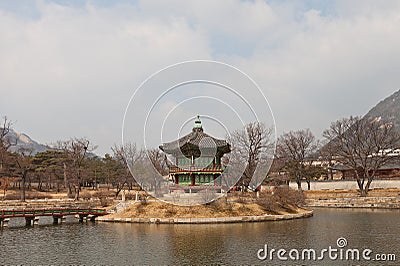 Hyangwonjeong pavilion of Gyeongbokgung Palace in Seoul, Korea Stock Photo